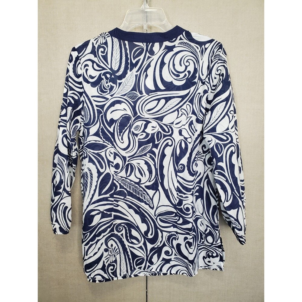 Talbots Cotton Blue Scroll Print Split Neck Light… - image 5